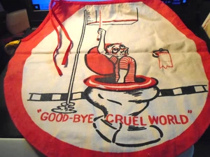 Vintage 50er Jahre Neuheit "Good-Bye Cruel World" Komischer Toilettensitzbezug - Bild 1 von 4