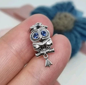 Genuine Pandora Wise Owl Graduation Charm Blue Crystal Eyes π S925 ALE - Picture 1 of 7