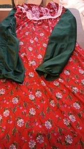 Girls Size 10 Red With Lavender Floral Design Nightgown - Picture 1 of 7