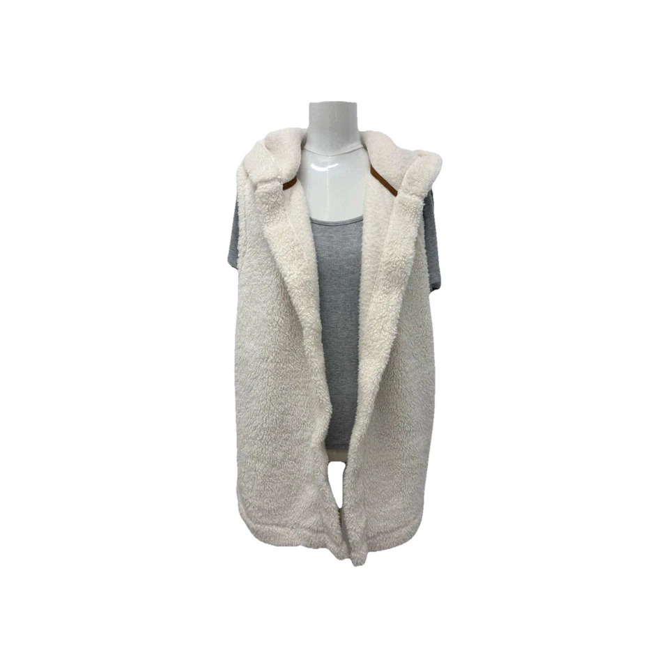 UGG Mujer Sherpa Vellón Chaleco con Capucha Crema Acogedor Frente Abierto Suave Chaqueta de Peluche Foto 1 de 4