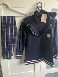 Girls Crafted new summer outfit navy marine set hoodie checked leggings 7-8years - Picture 1 of 8