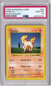 1999 Pokemon Base Set No. 60 Ponyta Shadowless PSA 10 - Picture 1 of 2