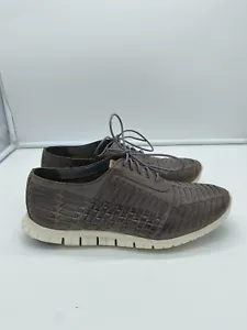 Cole Haan Zero Grand Hurache Oxford Shoes Woven Letter Taupe Brown Mens Size 9 - Picture 1 of 9