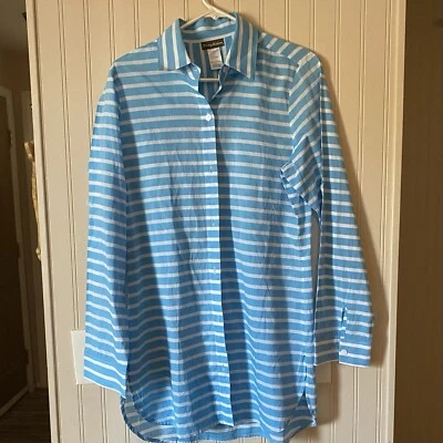 Blusa Tommy Bahama Mujer Azul Blanco Rayas Larga 100% Algodón Talla M Foto 1 de 3