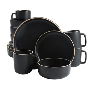 Gibson Home Zuma Round 16-Piece Matte Stoneware Dinnerware Set - Black - Picture 1 of 6