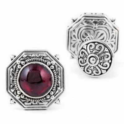 Espectacular Detalle y Genuino Cabujón Rojo Granate en Plata 925 Gemelos Para Hombre Foto 1 de 3