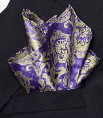 Gascoigne Pocket Square Purple Yellow Black Silk Jacquard Men's - Image 1 of 3