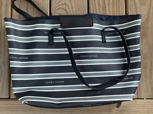 Tommy Hilfiger Striped Double Handled Satchel Bag Large Purse - Picture 1 of 4
