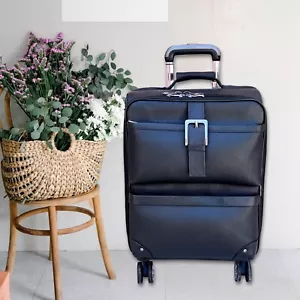 Carry On Luggage Leather Rolling Suitcase Cabin Size Business Travel Trolley Bag - Picture 1 of 7