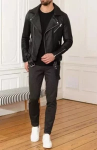 BOMBER BIKER Neu Herren Schwarz SILBER REIßVERSCHLUSS Jacke Motorrad Biker Mantel Jacket - Bild 1 von 6