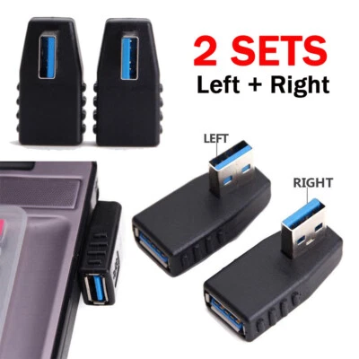 4X USB 3.0 90 Degree Right + Left Angle Connector Type-A Male to Female Adapter - Image 1 of 4