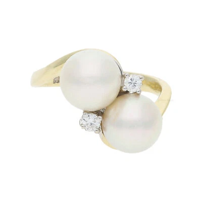 Ring 585/000 (14 Karat) Gelb- und Weißgold mit Brillanten und Akoya Zuchtperle, - Bild 1 von 4