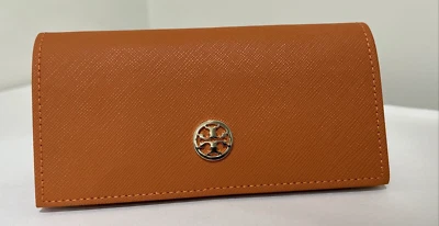 Tory Burch Gafas de sol Estuche Anteojos Naranja Suave Imitación Cuero Texturizado LOGO Foto 1 de 4