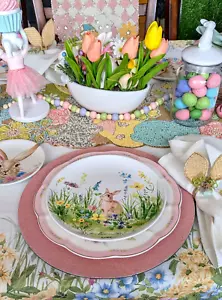 EASTER Sweet Brown Bunny in Floral Meadows App Salad Dessert 8.5" Plates Set 2 - Picture 1 of 10