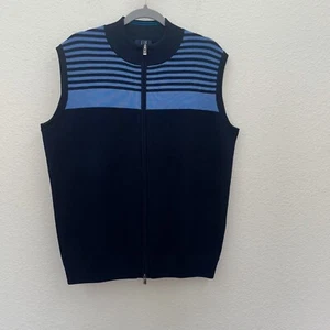 Dunhill Links blau gestreift 100 % Wolle Strick durchgehender Reißverschluss Golfweste Herren Größe Large - Bild 1 von 9