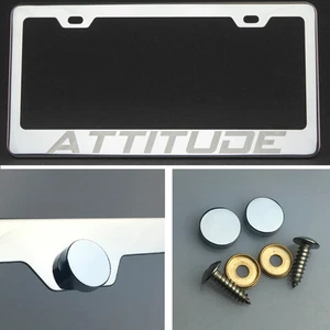 One Attitude Laser Engraved Stainless Steel License Plate Frame Chrome Screw Cap - Picture 1 of 12