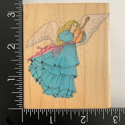 Hero Arts Navidad Ángel Tocando Arpa H635 Sello de Goma Montado en Madera Foto 1 de 3