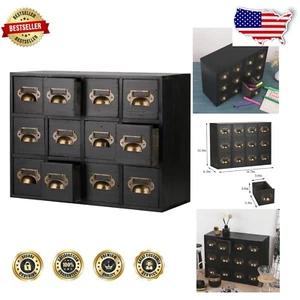 Compact 12-Drawer Apothecary Storage Cabinet in Black - Modern Desktop Organizer - Picture 1 of 9