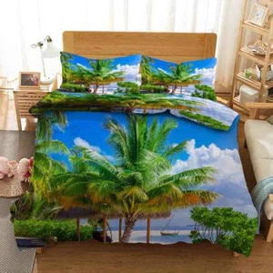 Coconut Trees Blue Sky Sea 3D Quilt Duvet Doona Cover Set Pillow case Print - Bild 1 von 3