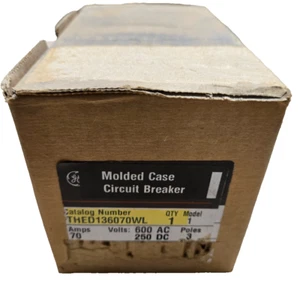 GE THED136070WL Molded Case Circuit Breaker 70A 3P 600VAC NEW - Picture 1 of 2