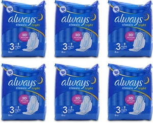 6 x Always Maxi Classic (Größe 3) Nachtunterlagen 8er Pack - 48 Pads - Bild 1 von 2