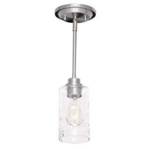 HDC 1-Light Brushed Nickel Mini-Pendant Clear Hammered Glass Shade - Picture 1 of 8