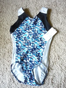 UNITED ALL AROUND Child’s LG Gymnastics Leotard -NWT-ABSTRACT WITH SILVER TRIM - Picture 1 of 2