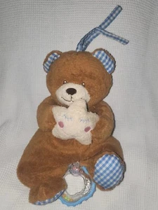 Kids II BROWN Bear Plush Musical Crib Pull TWINKLE Little STAR Blue Gingham 2001 - Picture 1 of 1