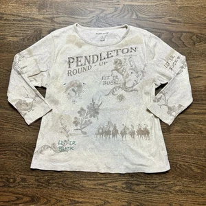 Pendleton Shirt Womens Large Beige Scoop Neck Long Sleeve Top Western Rodeo - Picture 1 of 8