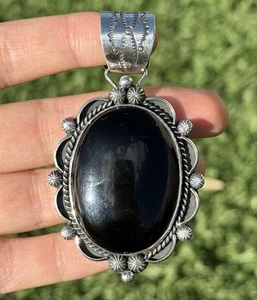 Native American Navajo Sterling Silver Black Onyx Pendant Etta Enditto Gift - Picture 1 of 12