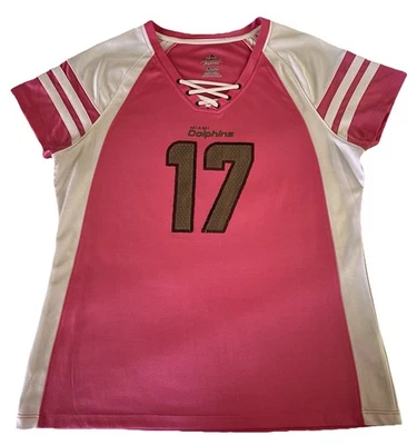 Miami Dolphin’s Women’s Pink & White Tannehill #17 Jersey XL Preowned - Image 1 of 4