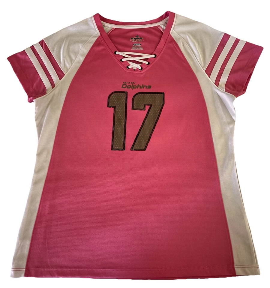 Camiseta Miami Dolphin’s feminina rosa e branca Tannehill #17 GG usada - Imagem 1 de 4
