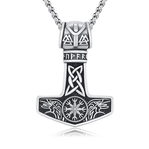 Thor Hammer Necklace 925 Sterling Silver Viking Mjolnir Hammer Talisman Penda... - Picture 1 of 8