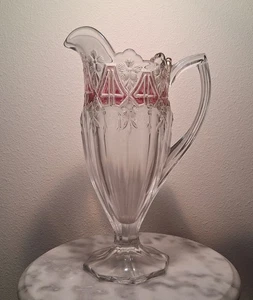 EAPG U.S. Glass Reverse 44 Pitcher Ruby Stain with Gold - Picture 1 of 2