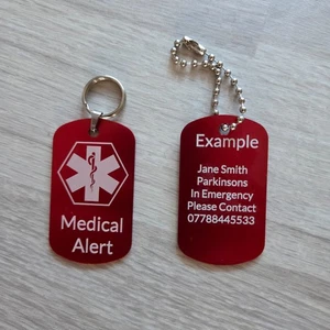 Personalised Medical Alert ID Tag-Key Ring Necklace or bag Tag-Medical Emergency - Picture 1 of 4