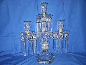 Candelabro de cristal vintage 3 brazos con prismas de lanza de cristal candelabro 15" de alto - Imagen 1 de 7