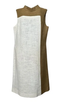 Alison Ayers Vtg 60s Linen Shift Dress 12 MCM Two Tone Union ILGWU - Image 1 of 4