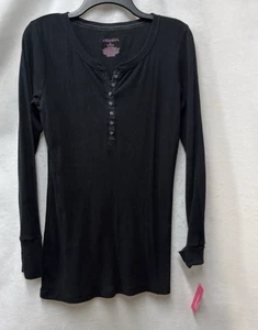 XHILARATION schwarz Langarm Stretch gerippt Baumwolle Nachtwäsche Oberteil Damen XL - Bild 1 von 4