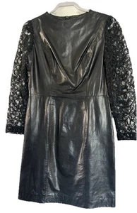 Vintage Bermans Sz 12 Black Genuine Leather Suede Dress Goth Dolman Sleeve Retro - Picture 1 of 17
