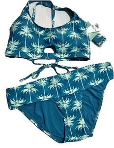 $152 Sunsets Size 14 - E Cup Palm Beach Top & Sarong Swimsuit Bottom Blue Palm - Picture 1 of 17