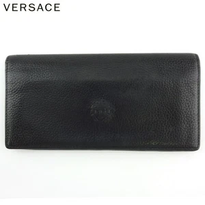 Gianni Versace Long Bifold Wallet Medusa Leather Black Used - Picture 1 of 12