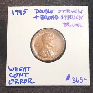 1945 lincoln wheat penny Error Double Struck +broad Struck Very Nic Piece - Picture 1 of 11