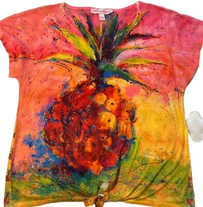 Leoma Lovegrove Womens Size L Colorful Wearable Art Top Short Sleeve - Picture 1 of 6