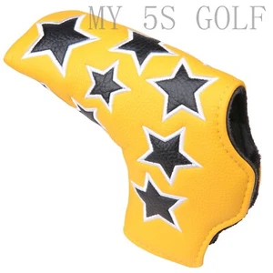 Yellow Leather Star Design Golf Blade Putter Head Cover with Magnetic Closure - Picture 1 of 3