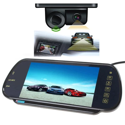 7" MP5 Bluetooth Car Rearview Mirror Monitor+2 in 1 Car Parking Sensor Camera - Image 1 of 4