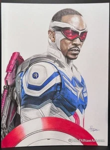 Falke (Anthony Mackie) Captain America Buntstiftzeichnung 9” x 12” Kunst - Bild 1 von 2