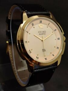 Seiko Slim Quartz Men's Japanese Golden Plated Wrist Watch With New Battery
