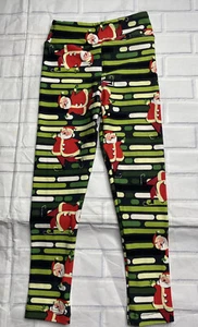 Lularoe Girls S/M Soft Leggings Christmas Holiday Santa Skating Green Red NEW - Picture 1 of 7