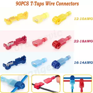 90PCS Insulated T-Taps Quick Splice Wire Terminals Crimp Connectors Kit 22-10AWG - Picture 1 of 21