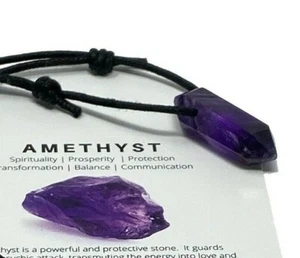 Amethyst Point Pendant Necklace Mens Women Chakra Healing Jewelry Vegan Gift - Picture 1 of 14